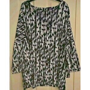 Chicos Swing Top Size 4 Women’s Black White Flocked Long Bell Sleeve